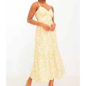 LOFT Dress Women's XS White Golden Eyelet Open Back Maxi Cotton Smocked